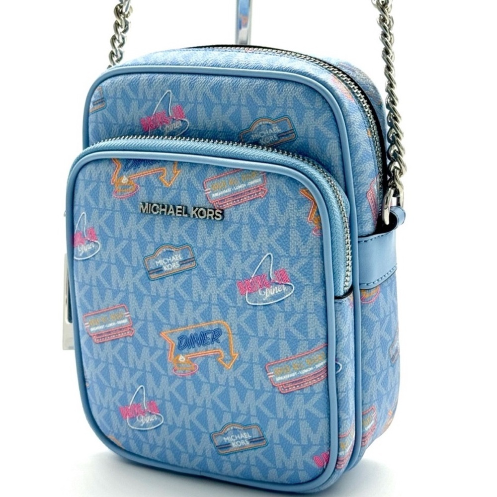 Michael Kors Jet Set Medium Printed Signature Logo Crossbody Bag Light Sky Blue